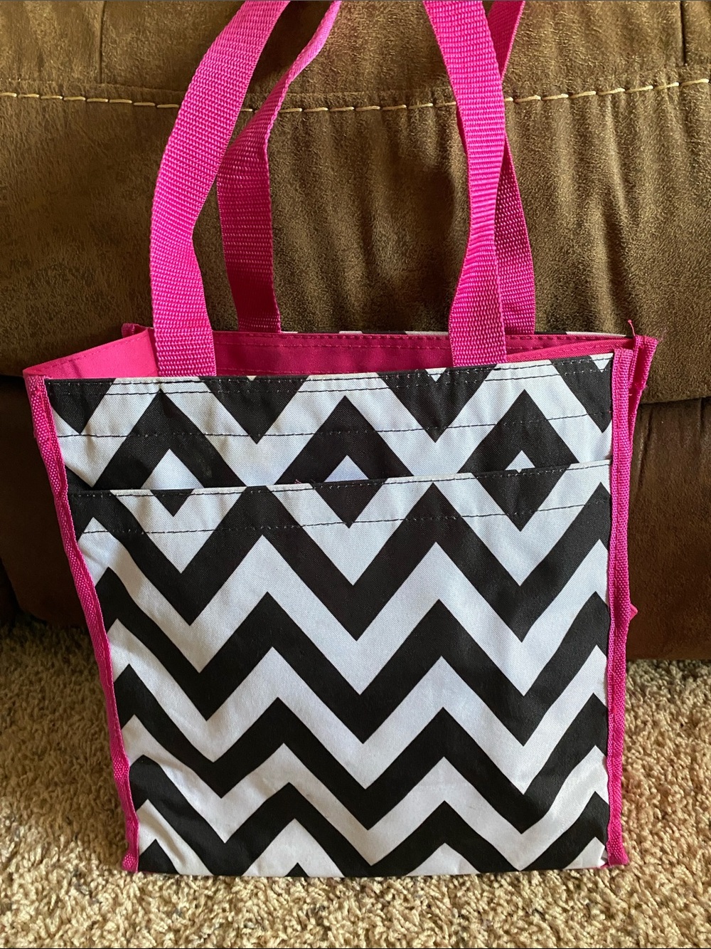 Chevron Black & Hot Pink Tote Bag for Women
